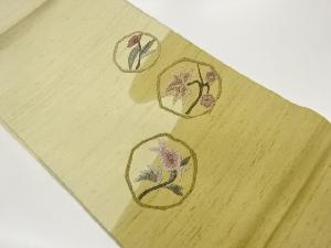 手織り紬丸に柘榴・紅葉模様名古屋帯